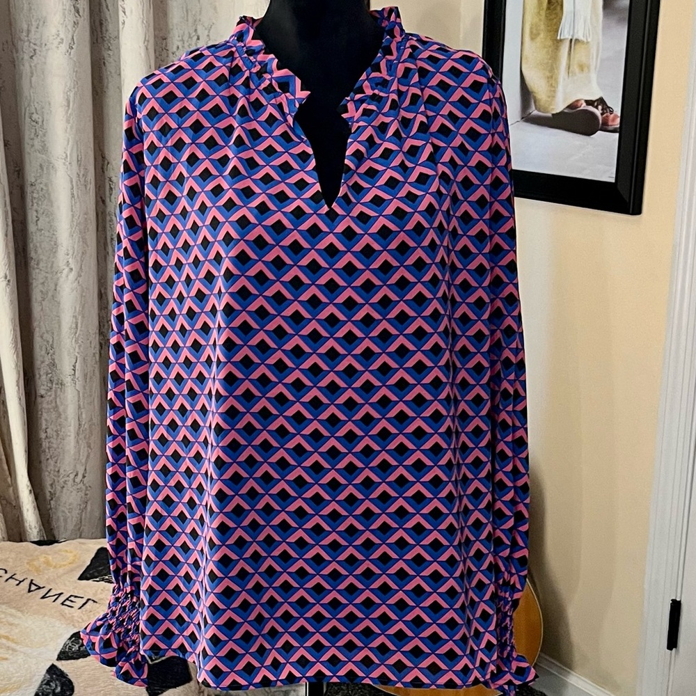 Geometric Patterned Women's Top - Pink and Blue